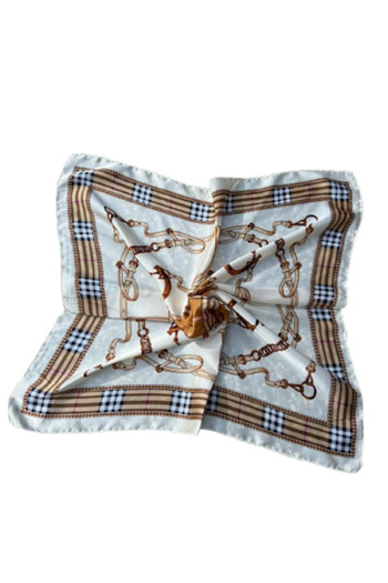 Axesoire 14887 Zincir Desenli Ekru Bandana Fular 70x70 cm