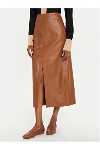 Tommy Hilfiger Women's Leather skirt WW0WW42186 Brown