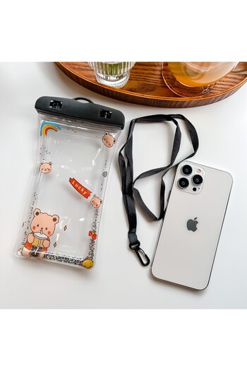 Bibilel Glitter Kids Waterproof Bibilel, Snowproof, Universal Case with Lanyard, Lucky Bear, Black