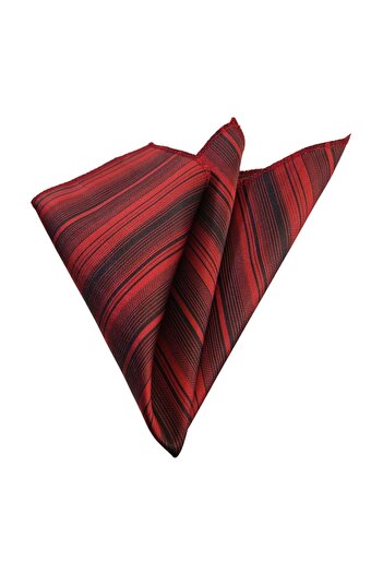 Exve Exclusive Red Black Striped Satin Woven Pocket Accessory Collar Handkerchief