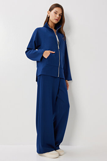 Lovelyİstanbul Zippered Soft Modal Top and Bottom Set Lby0015 Dark Blue