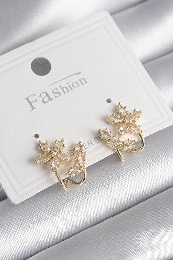 REBORN DESIGN Brass Silver Color Zircon Stone Flower Model Women's Earrings