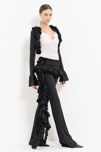 Kikiriki Black-Off-White Tulle Blouse Frilly Bolero & Pants Set
