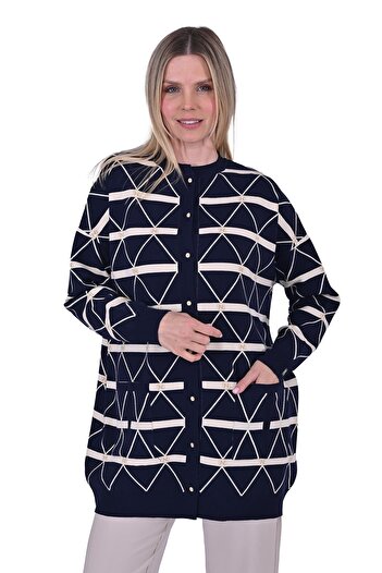 Invee Crystal Knitwear Cardigan Dark Blue