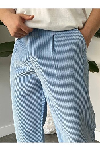 Gambocci Men's High Waist Baggy Corduroy Pants