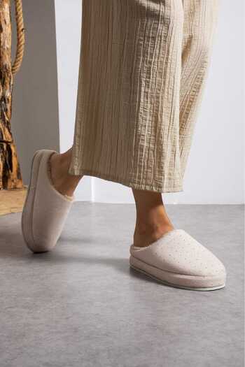 NOVİNS Women's Fur-Lined Stylish Stone-Embroidered Warm-Lined House Slippers Bohça Dowry Slippers