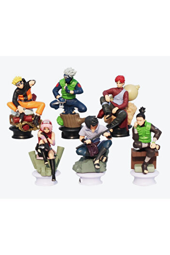 No branded Set of 6 Mini Figures, Naruto Shippuden: Naruto, Sasuke, Sakura, Kakashi, Gaara, 8.5 cm
