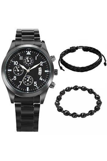 Tessero Set of Analog Watch and Two Bracelets with Leather and Semi-Precious Stone