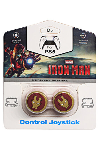 No branded 2× Silicone Thumb Grips, Marvel Iron Man, for PS5/PS4, Accuracy & Comfort