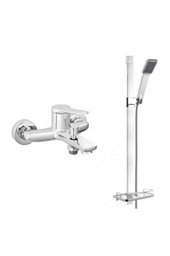 FERRO Set STRATOS 2 in 1: Baterie cada-dus + Set dus Quadro cu 1 functie, ploaie, crom