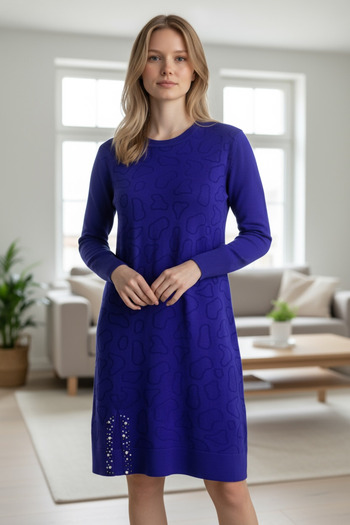 ECE GİYİM Women's Front Printed Skirt with Beaded Side Hem and Low Sleeve Tunic