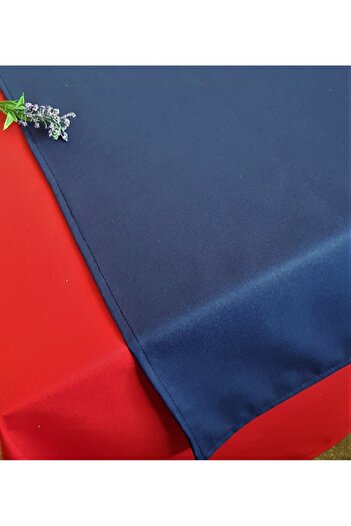 Kotonia Home Red tablecloth set with plain blue tablecloth Emma 05,cretonne, 180x220 cm+45x180 cm, 100% cotton