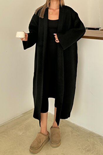 Olcay Oversize Thick Knitwear Long Cardigan Black 8274