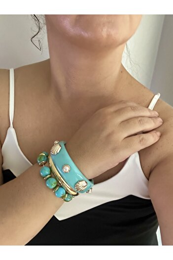 ALS Tasarım Dünyası Women's Turquoise Color Bone 3-Piece Combination Bracelet