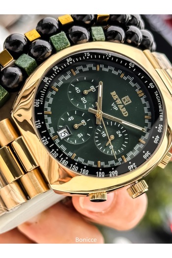 Reward Functions Active Men's Wristwatch,Certified,Warranty, Green Yellow Steel Band,Calendar Bracelet