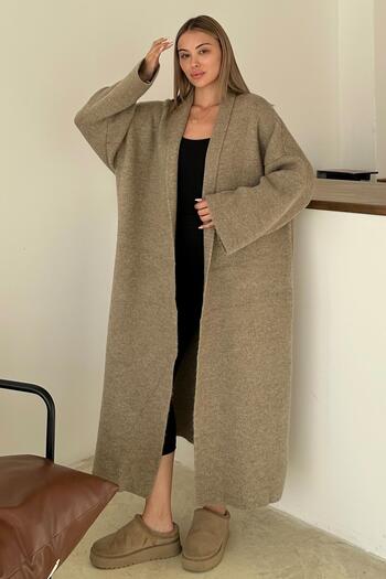 Olcay Oversize Thick Knitwear Long Cardigan Vi̇zon 8274