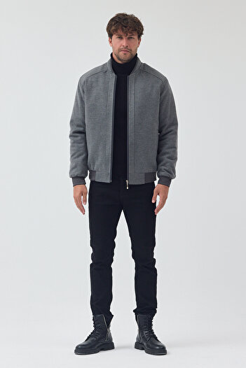 TREND KOMBİN Men's Standard Fit Zippered Quilted and Fur Lined Cashmere Coat