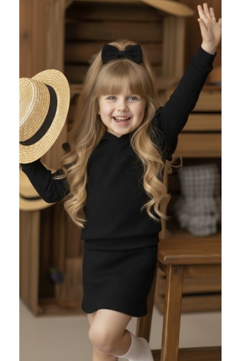 Tinypeople Girls' Skirt Sweat Buckle Ribbed Suit Girls' Skirted Winter Children's Top and Bottom Set