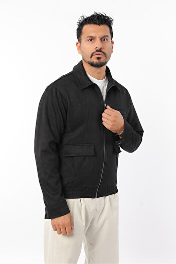 Rodrigo Men's Suede Jacket with Lining, Elastic Waist, Zippered Coat