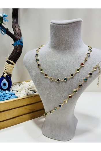 EFA ACCESSORIES ÇELİK RENKLİ KOLYE BİLEKLİK SET