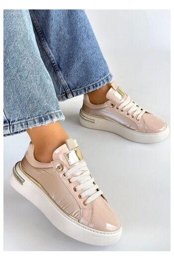 FRESCO SCARFS Fresco Scrafs Beige Patent Leather Parachute Detailed Lace-Up Sneakers 265603
