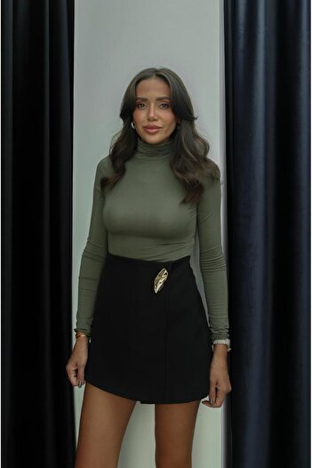 Havoş Khaki High Neck Transparent Blouse