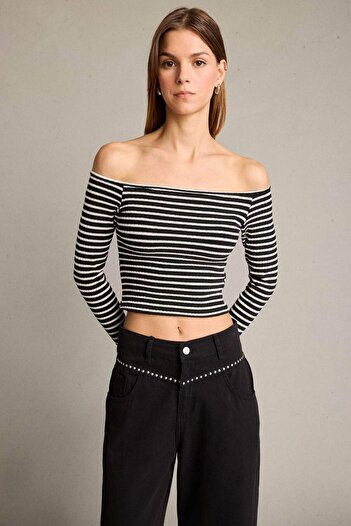 DeFacto Omzu Open Striped Long Sleeve Blouse G5053Ax25Wn
