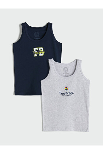 LC Waikiki Navy Blue Crew Neck Printed Boys' Undershirt, Pack of 2