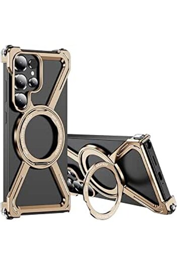 Glassology Frameless Aluminum Case for Samsung S25 Ultra – Pinkgold, 360° Ring Stand