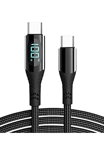 Glassology USB-C to USB-C LED Display Fast Charging Cable 1.2M 100W PD 3A – Black