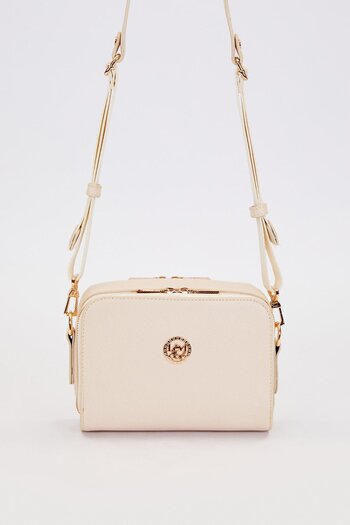 Levidor Cream Double Zipper Adjustable Shoulder Bag