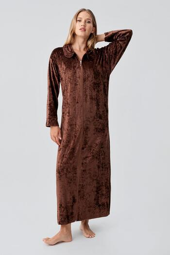 Artış Long Sleeve Zippered Pocket Stretchy Viscose Velvet Dress