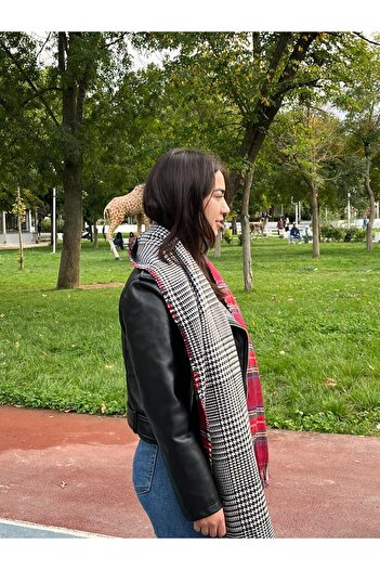 Sobe Hediyelik Double-Sided Wool Shawl 70X190 cm – Winter Checkered Shoulder and Neck Shawl
