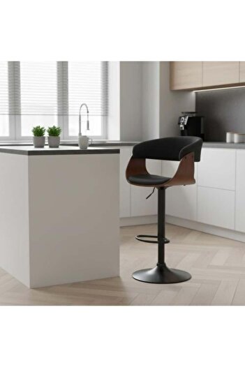Family Ship Bar Stool (Bestim) Fabric with Adjustable Iron Base - Black