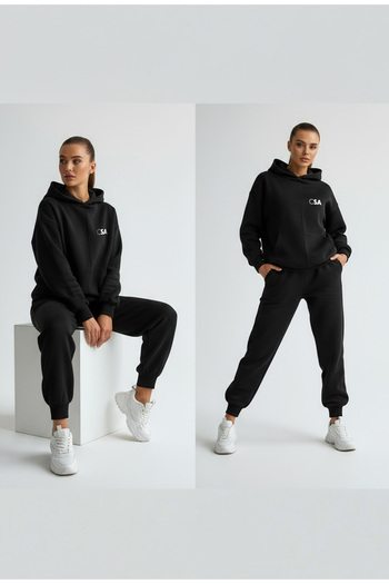 ClubSpaceAstro Csa Printed Black Unisex Bottom Top Tracksuit Set – Oversized Comfortable Sports and Casual Wear