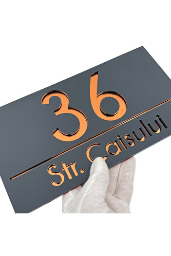 Adresa VIP PREMIUM HOUSE NUMBER - Satin Grey Copper Mirror - 28x15cm