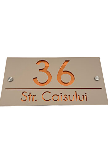 Adresa VIP PREMIUM HOUSE NUMBER - Cream Glossy Copper Mirror 2 Silver Spacers - 28x15cm