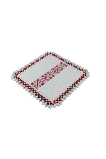 Nicoratex Set of 6 Cream Square Napkins with Red and White Lace 40×40 cm