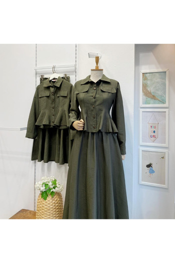 Faya Boutique Khaki Green Ranorchid Belted Suit