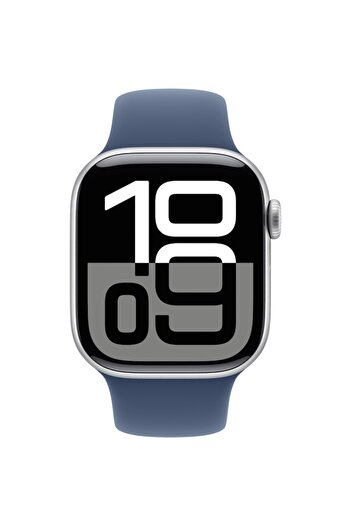 Apple Watch 10 GPS, Silver Aluminium Case 42mm, Denim Sport Band - M/L