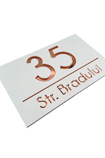 Adresa VIP PREMIUM HOUSE NUMBER - Satin White Rose Gold Mirror - 24x15cm