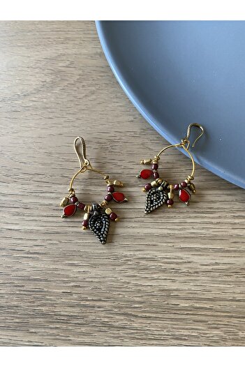 dela otantik Handmade Ethnic Red Beaded Hoop Earrings – Bohemian Authentic Style Bijouterie Jewelry