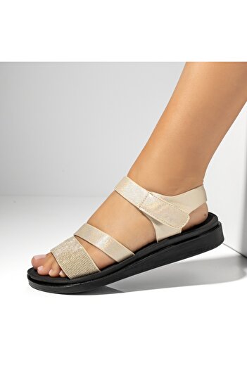 BMoD Beige women's sandals with low sole and velcro closure MOD13873