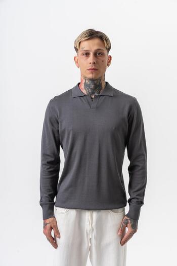 Respire Men's Cotton Blend Polo Neck Knitted Sweater Smoked