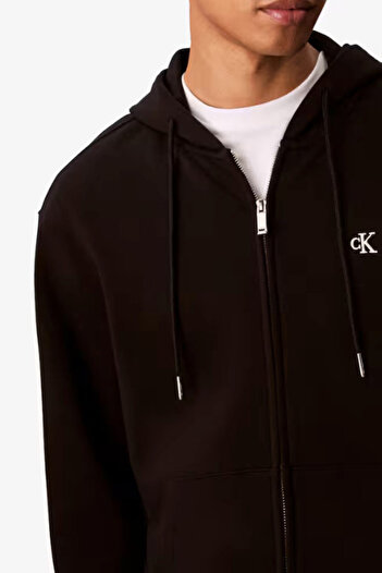 Calvin Klein Erkek Fermuarlı Kapüşonlu Pamuklu Sweatshirt - Siyah