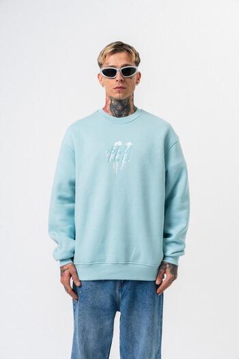 Respire Ανδρικό φούτερ 11.11 με στάμπα με λαιμόκοψη Oversize Baby Blue