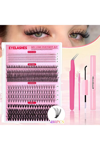 DIYEYELASH 480 Adet Kendin Yap Kirpik Seti Yapıştırıcı Cımbız Fırça 30D 40D 50D 60D