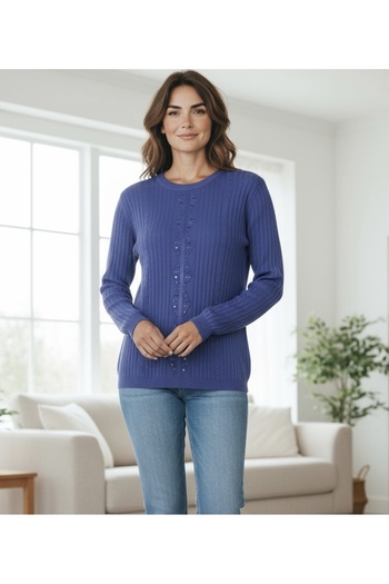 ECE GİYİM Women's Front Stone-Embellished Self-Patterned Zero-Collar Blouse