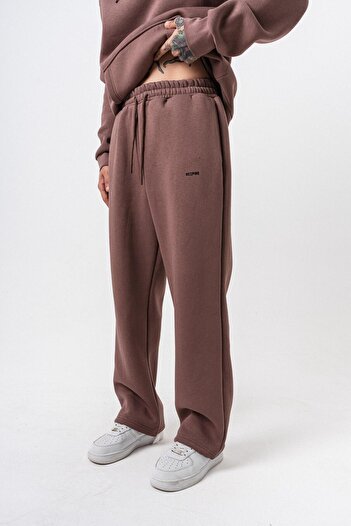 Respire Men's Basic Baggy Sweatpants with Text Detail Cocoa