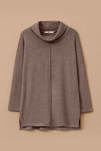 SEÇİL Women's Turtleneck Knitwear with Front Stitching Detail - Gray